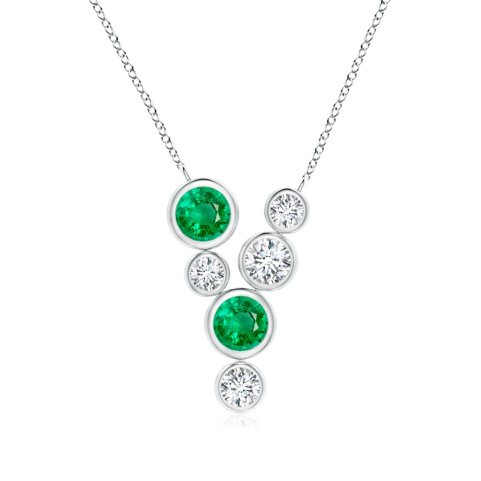 4.2mm AAA Bezel-Set Scattered Emerald and Diamond Necklace in White Gold 