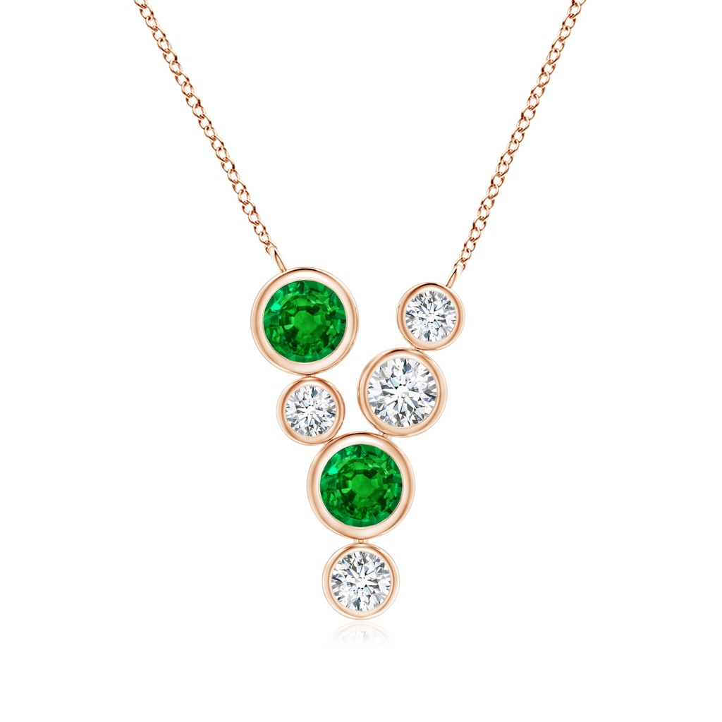 4.2mm AAAA Bezel-Set Scattered Emerald and Diamond Necklace in Rose Gold