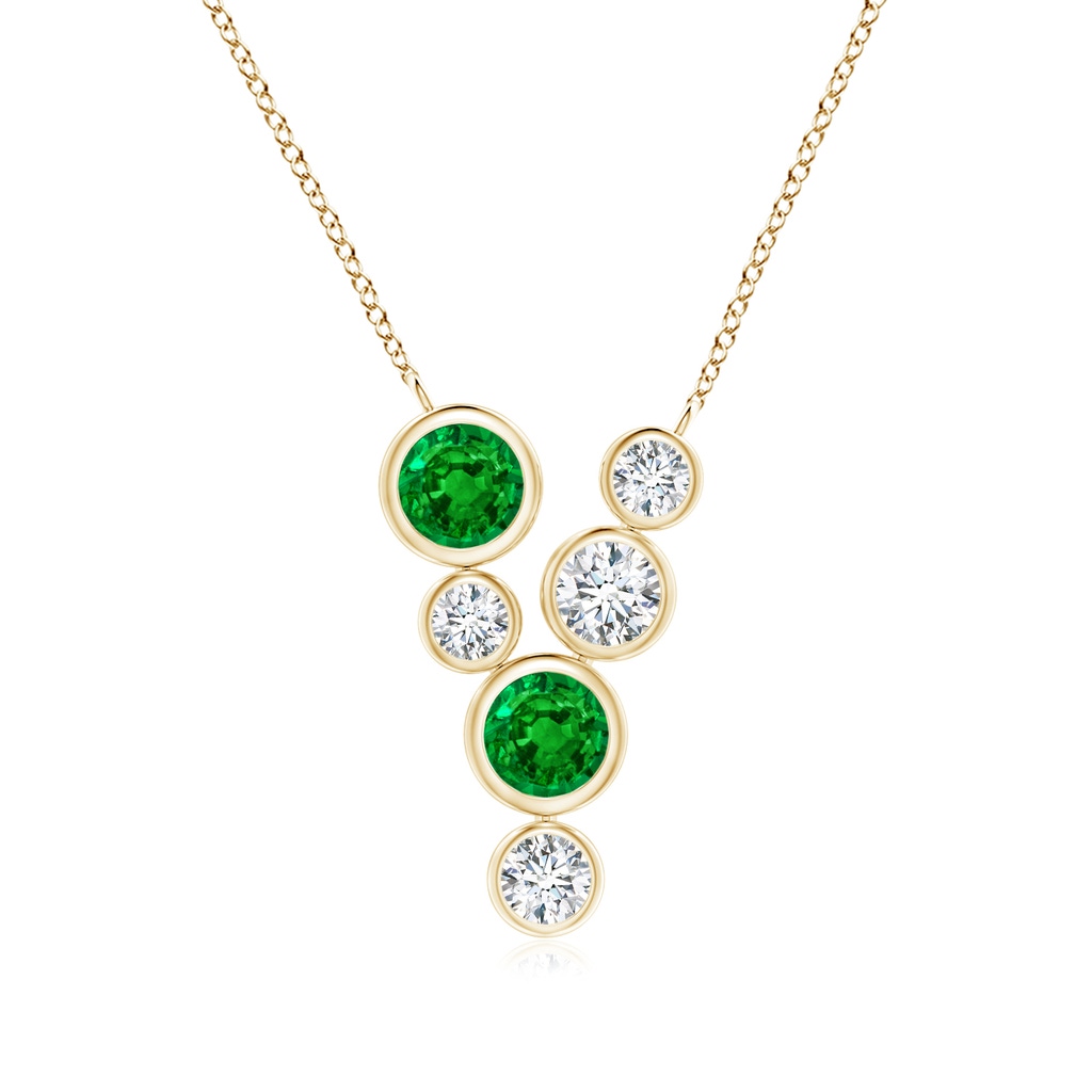 4.2mm AAAA Bezel-Set Scattered Emerald and Diamond Necklace in Yellow Gold