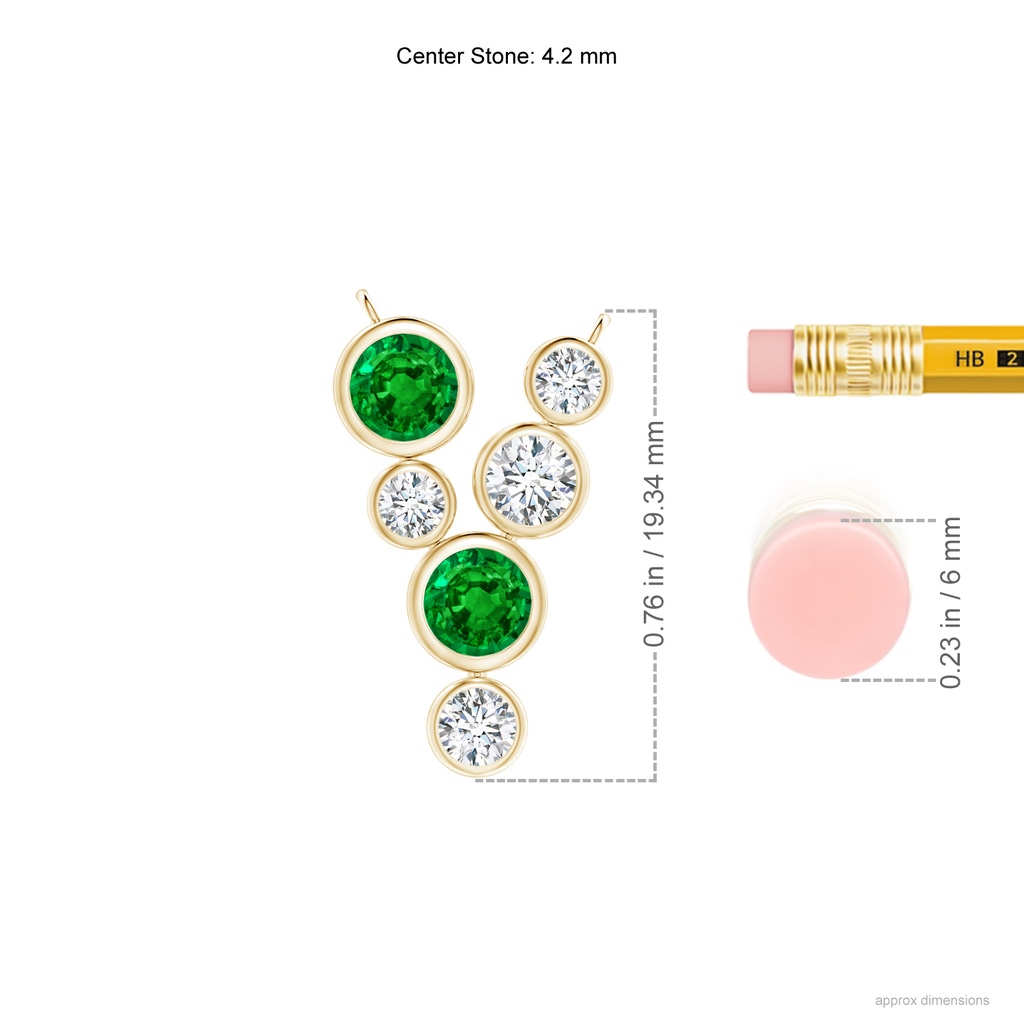4.2mm AAAA Bezel-Set Scattered Emerald and Diamond Necklace in Yellow Gold Ruler