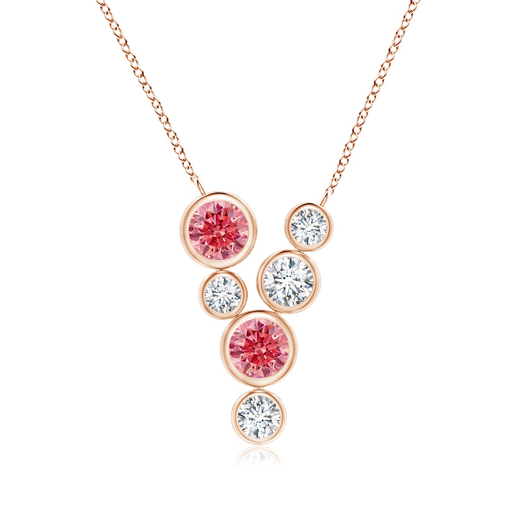 4.2mm AAAA Bezel-Set Scattered Fancy Intense Pink Diamond Necklace in Rose Gold