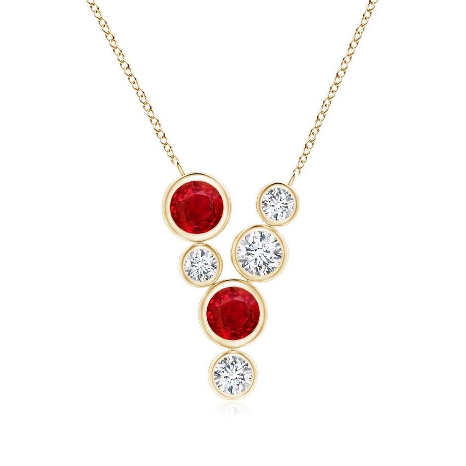 4.2mm AAA Bezel-Set Scattered Ruby and Diamond Necklace in Yellow Gold 