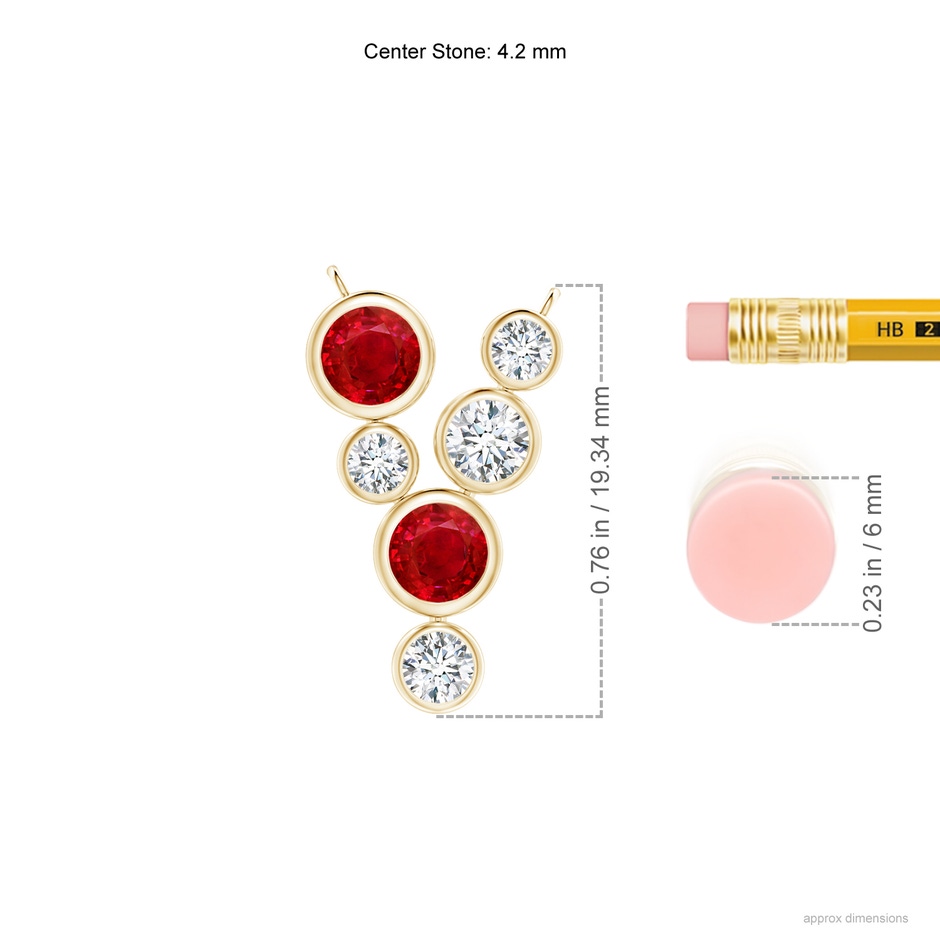 4.2mm AAA Bezel-Set Scattered Ruby and Diamond Necklace in Yellow Gold ruler