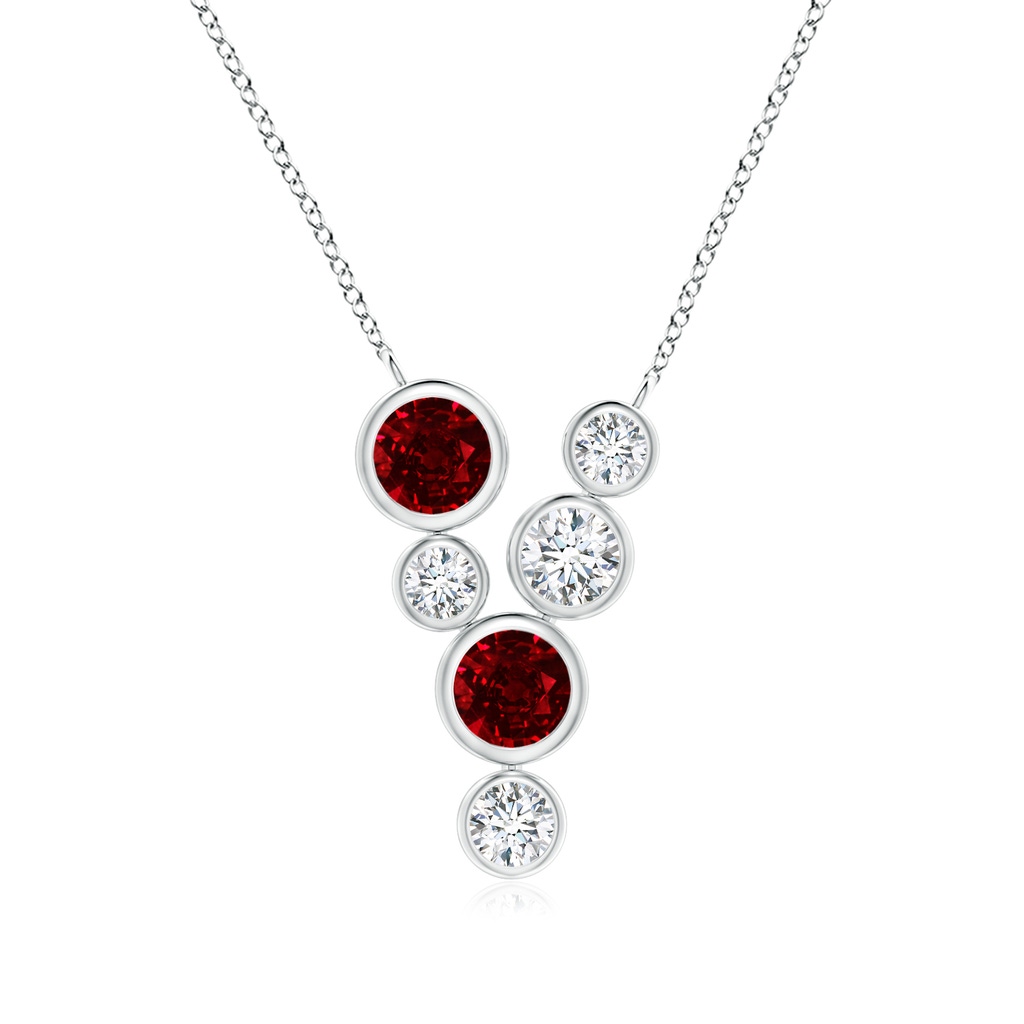 4.2mm AAAA Bezel-Set Scattered Ruby and Diamond Necklace in White Gold