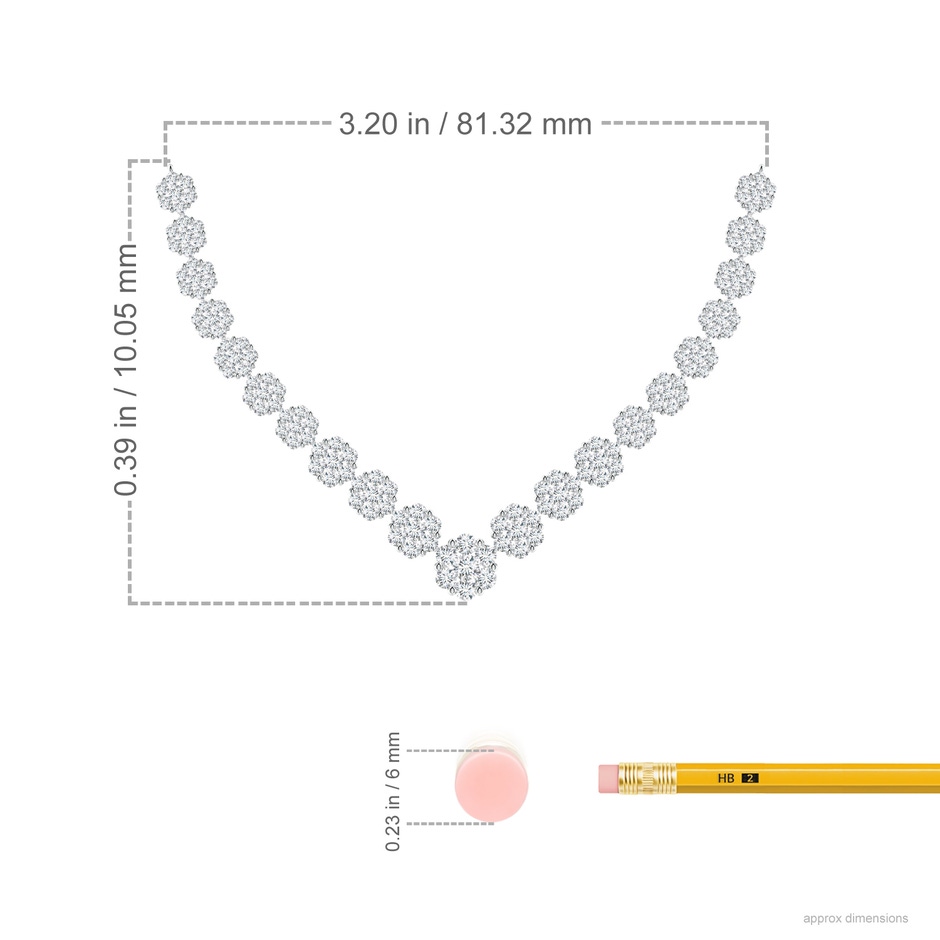 2.4mm GVS2 Pressure-Set Round Diamond Chevron Necklace in White Gold ruler