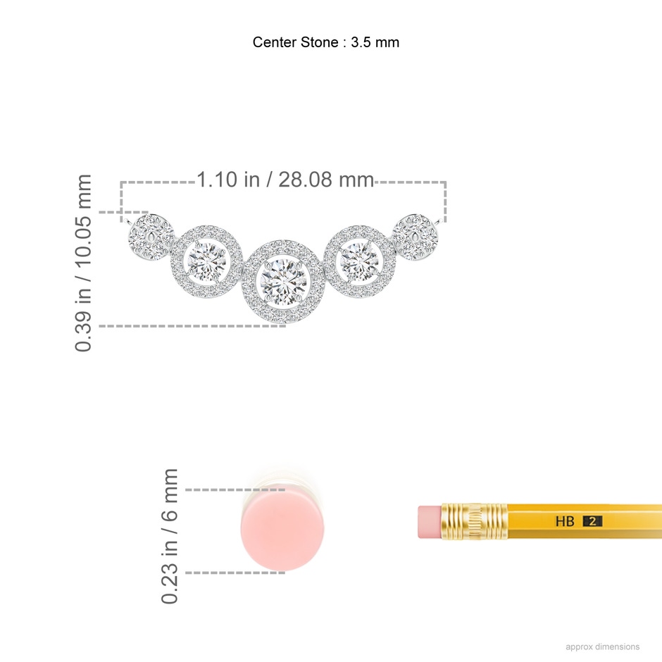 3.5mm HSI2 Round Diamond Halo Necklace in White Gold ruler