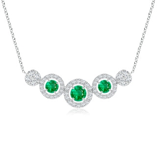 3.5mm AAA Round Emerald and Diamond Halo Necklace in White Gold