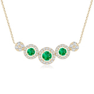 3.5mm AAA Round Emerald and Diamond Halo Necklace in Yellow Gold