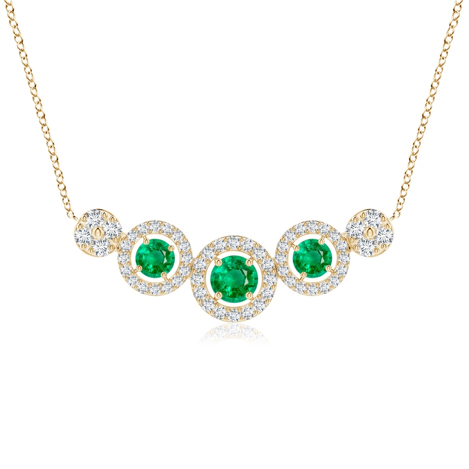 3.5mm AAA Round Emerald and Diamond Halo Necklace in Yellow Gold 