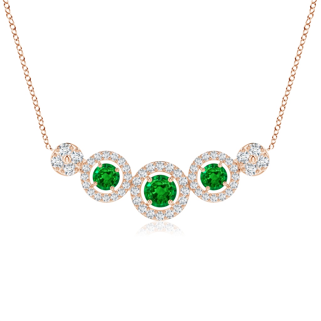 3.5mm AAAA Round Emerald and Diamond Halo Necklace in Rose Gold