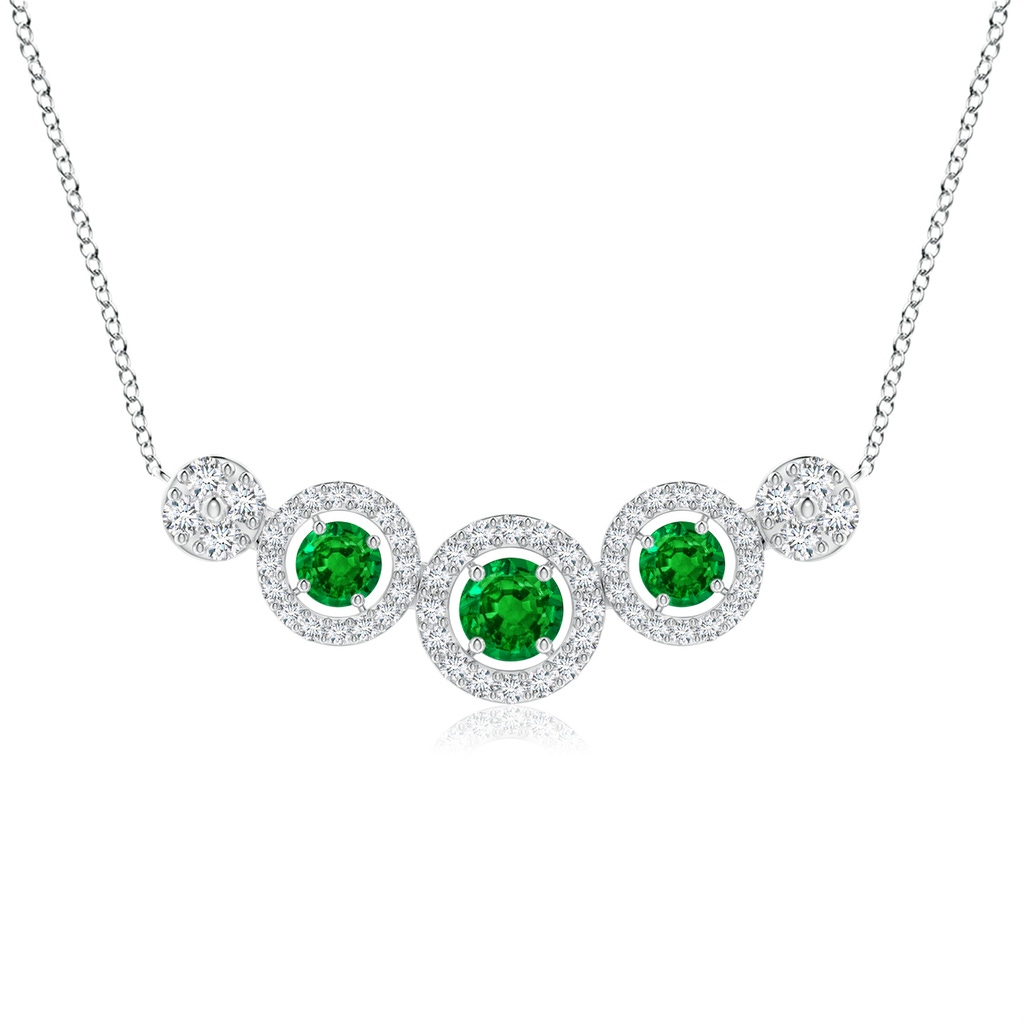 3.5mm AAAA Round Emerald and Diamond Halo Necklace in White Gold