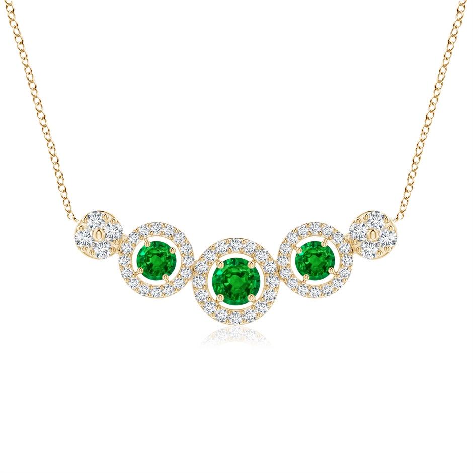 3.5mm AAAA Round Emerald and Diamond Halo Necklace in Yellow Gold 