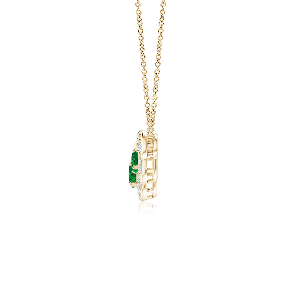 3.5mm AAAA Round Emerald and Diamond Halo Necklace in Yellow Gold Side 1