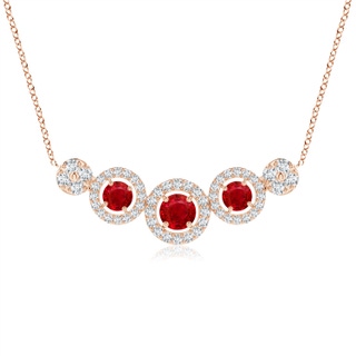 3.5mm AAA Round Ruby and Diamond Halo Necklace in Rose Gold