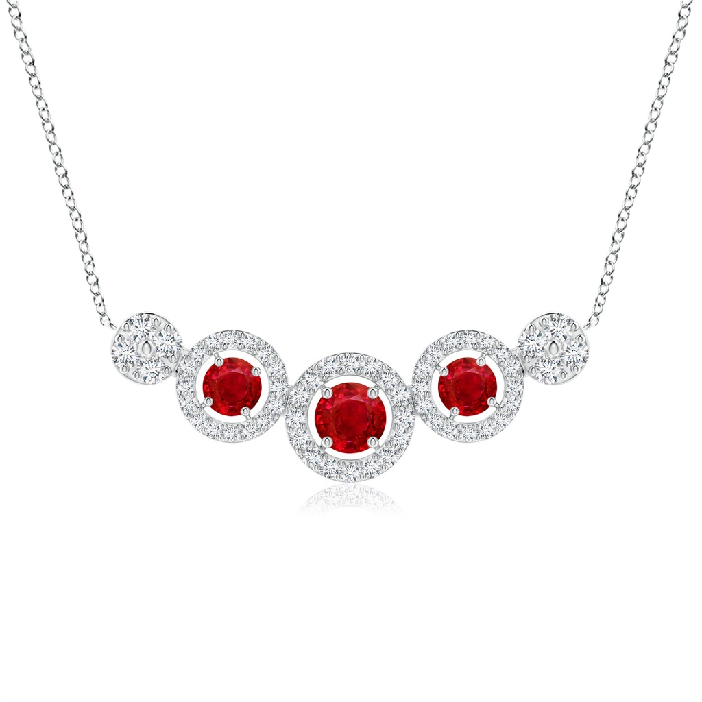 3.5mm AAA Round Ruby and Diamond Halo Necklace in White Gold 