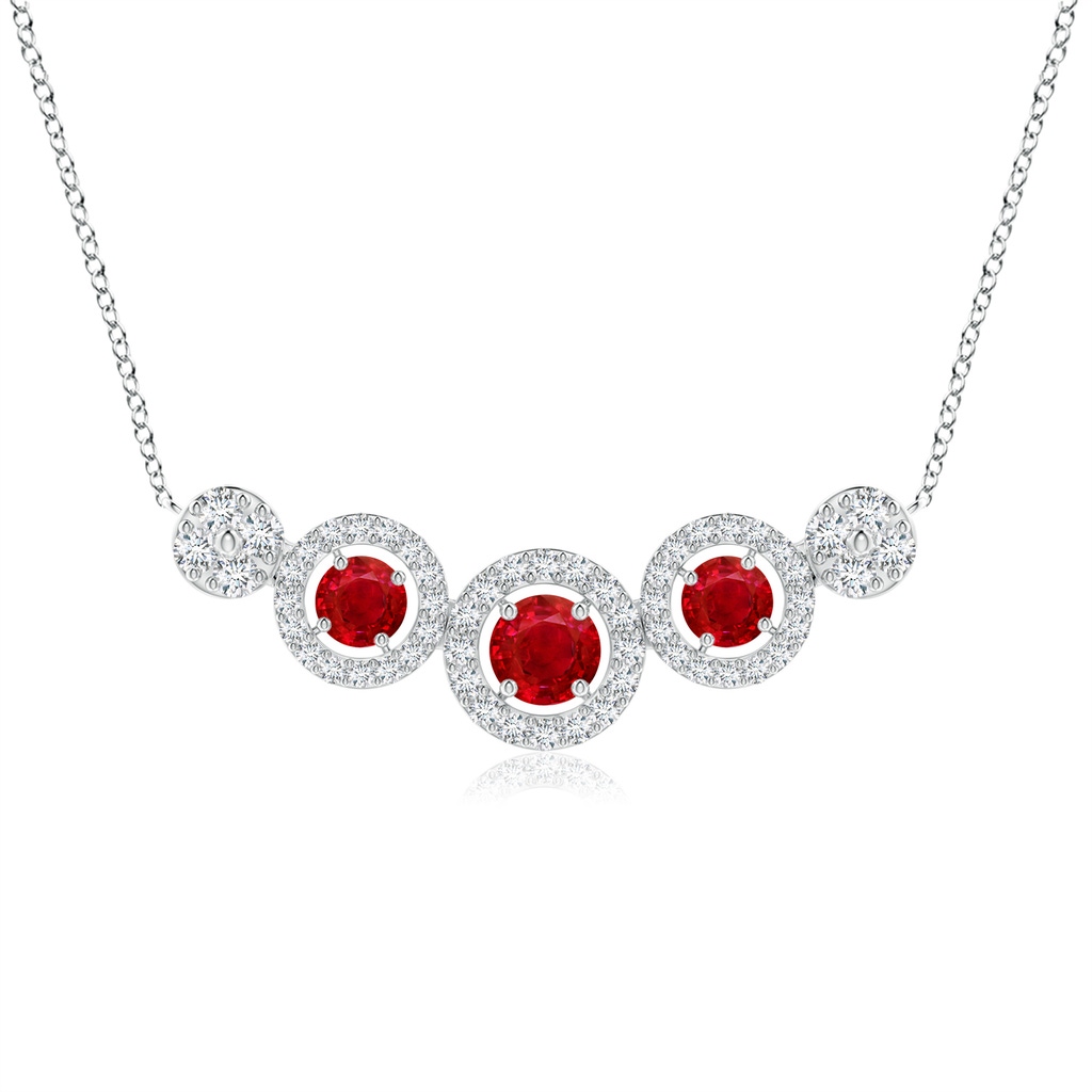 3.5mm AAA Round Ruby and Diamond Halo Necklace in White Gold
