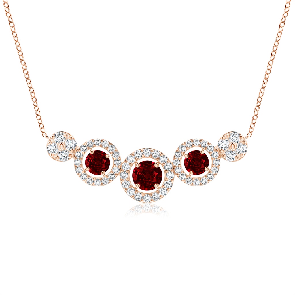3.5mm AAAA Round Ruby and Diamond Halo Necklace in Rose Gold