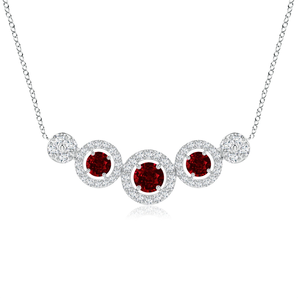 3.5mm AAAA Round Ruby and Diamond Halo Necklace in White Gold 