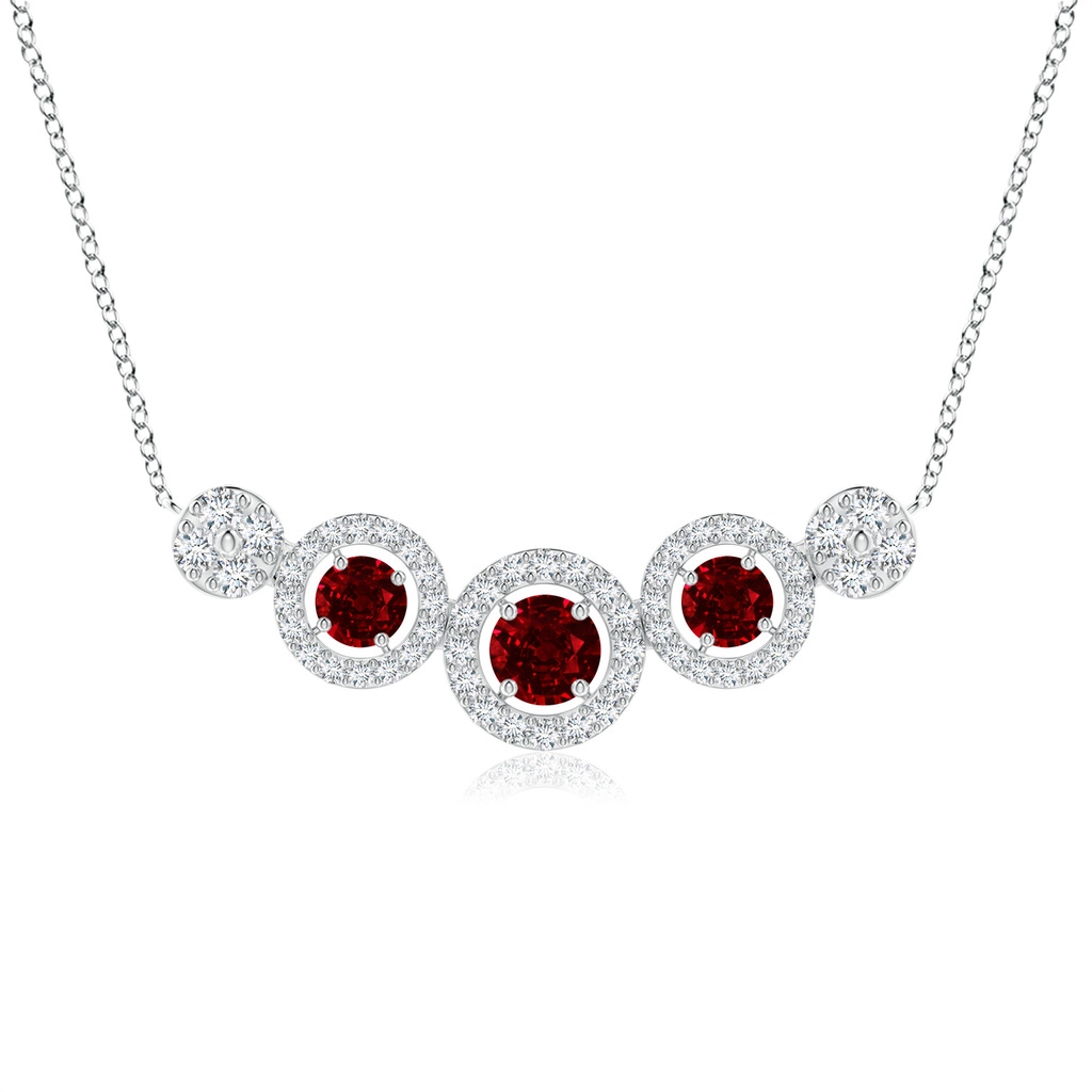 3.5mm AAAA Round Ruby and Diamond Halo Necklace in White Gold