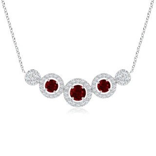 3.5mm AAAA Round Ruby and Diamond Halo Necklace in White Gold