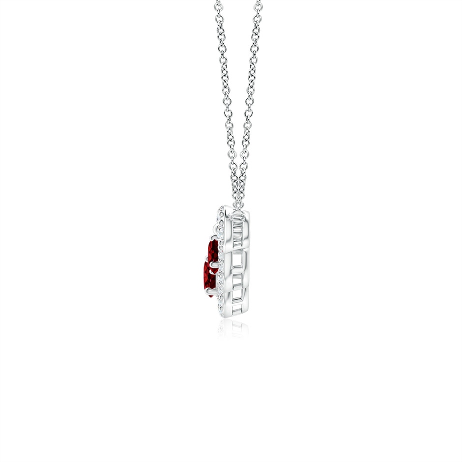 3.5mm AAAA Round Ruby and Diamond Halo Necklace in White Gold side 1