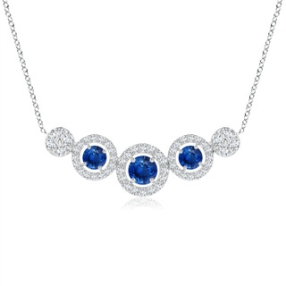 3.5mm AAA Round Sapphire and Diamond Halo Necklace in White Gold