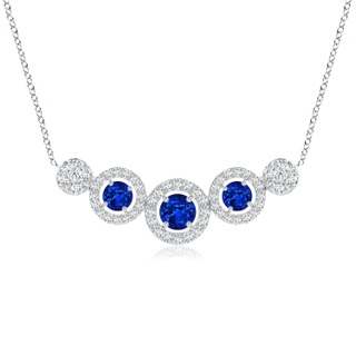 3.5mm AAAA Round Sapphire and Diamond Halo Necklace in White Gold