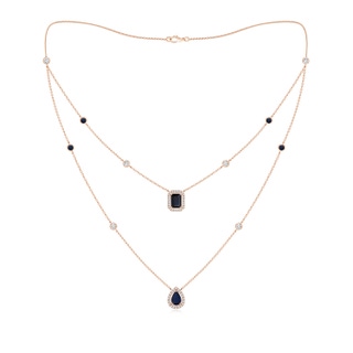 7x5mm A Pear & Emerald-Cut Sapphire Halo Layered Station Necklace in 18K Rose Gold