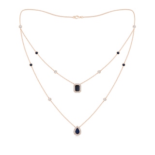 7x5mm A Pear & Emerald-Cut Sapphire Halo Layered Station Necklace in Rose Gold