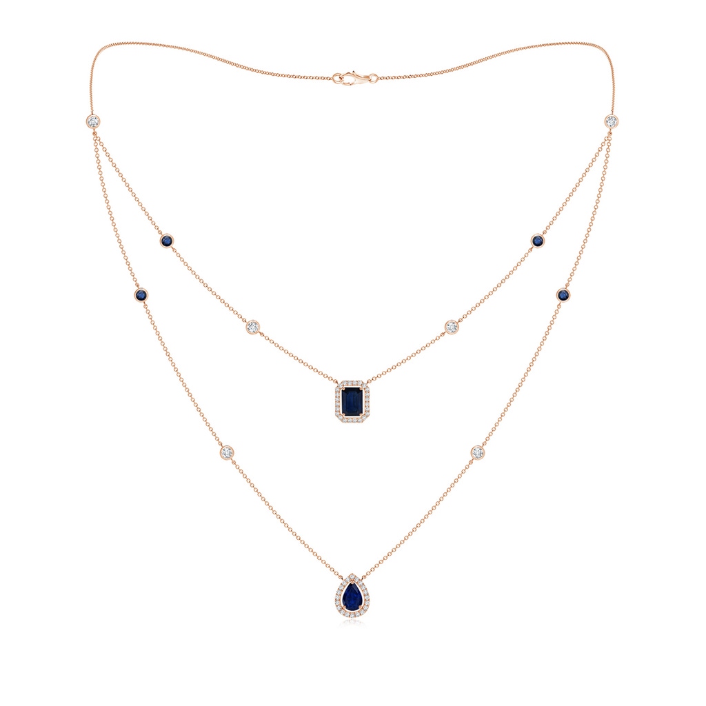 7x5mm AA Pear & Emerald-Cut Sapphire Halo Layered Station Necklace in Rose Gold