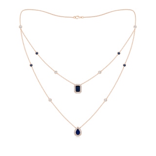 7x5mm AA Pear & Emerald-Cut Sapphire Halo Layered Station Necklace in Rose Gold