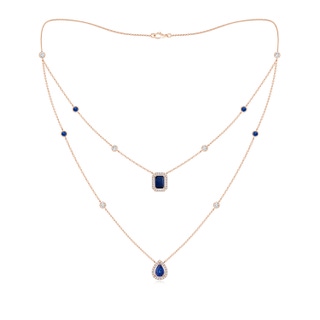 7x5mm AAA Pear & Emerald-Cut Sapphire Halo Layered Station Necklace in 18K Rose Gold