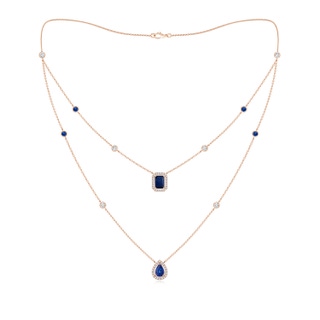7x5mm AAA Pear & Emerald-Cut Sapphire Halo Layered Station Necklace in Rose Gold