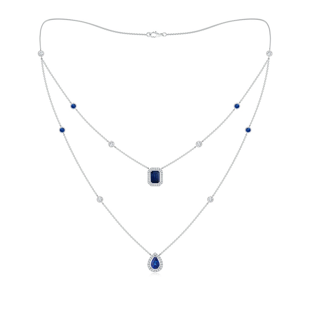 7x5mm AAA Pear & Emerald-Cut Sapphire Halo Layered Station Necklace in White Gold