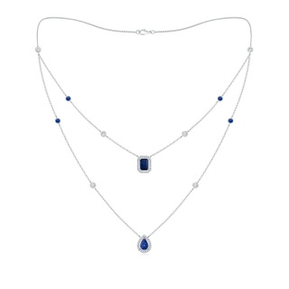 7x5mm AAA Pear & Emerald-Cut Sapphire Halo Layered Station Necklace in White Gold