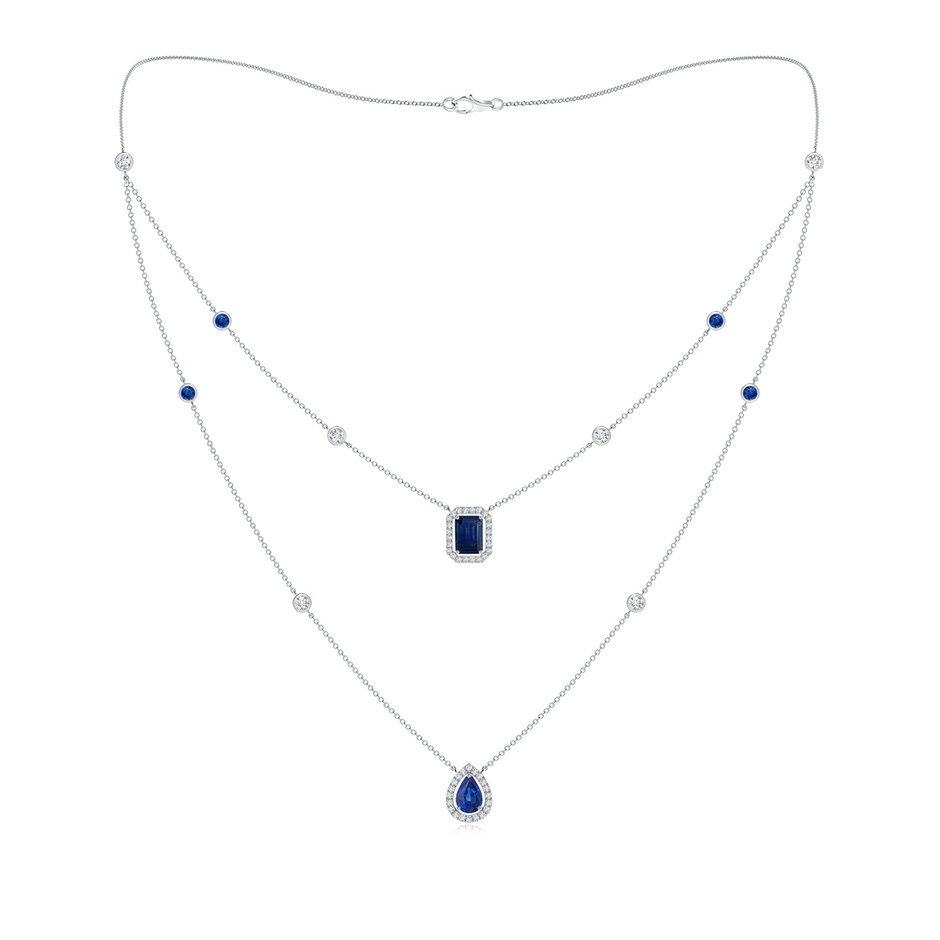 7x5mm AAA Pear & Emerald-Cut Sapphire Halo Layered Station Necklace in White Gold 