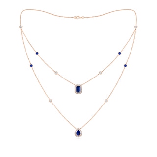 7x5mm AAAA Pear & Emerald-Cut Sapphire Halo Layered Station Necklace in 18K Rose Gold