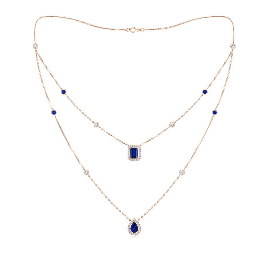 7x5mm AAAA Pear & Emerald-Cut Sapphire Halo Layered Station Necklace in 18K Rose Gold 