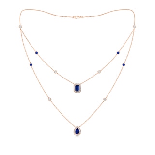 7x5mm AAAA Pear & Emerald-Cut Sapphire Halo Layered Station Necklace in Rose Gold