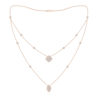 2.8mm GVS2 Cushion & Marquise Diamond Cluster Layered Station Necklace in Rose Gold
