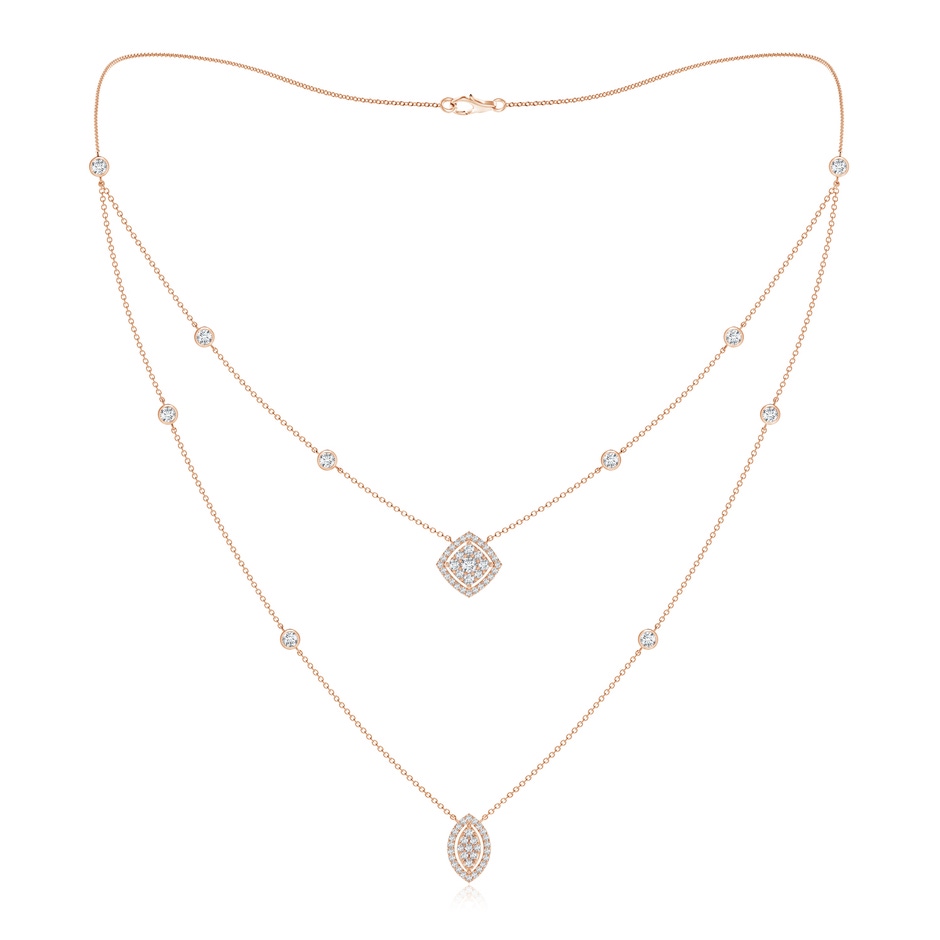 2.8mm GVS2 Cushion & Marquise Diamond Cluster Layered Station Necklace in Rose Gold 