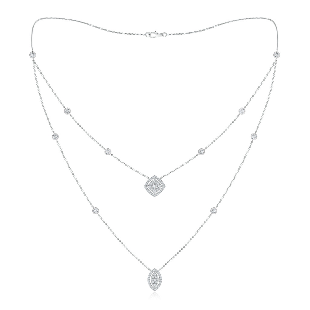 2.8mm GVS2 Cushion & Marquise Diamond Clustre Layered Station Necklace in White Gold