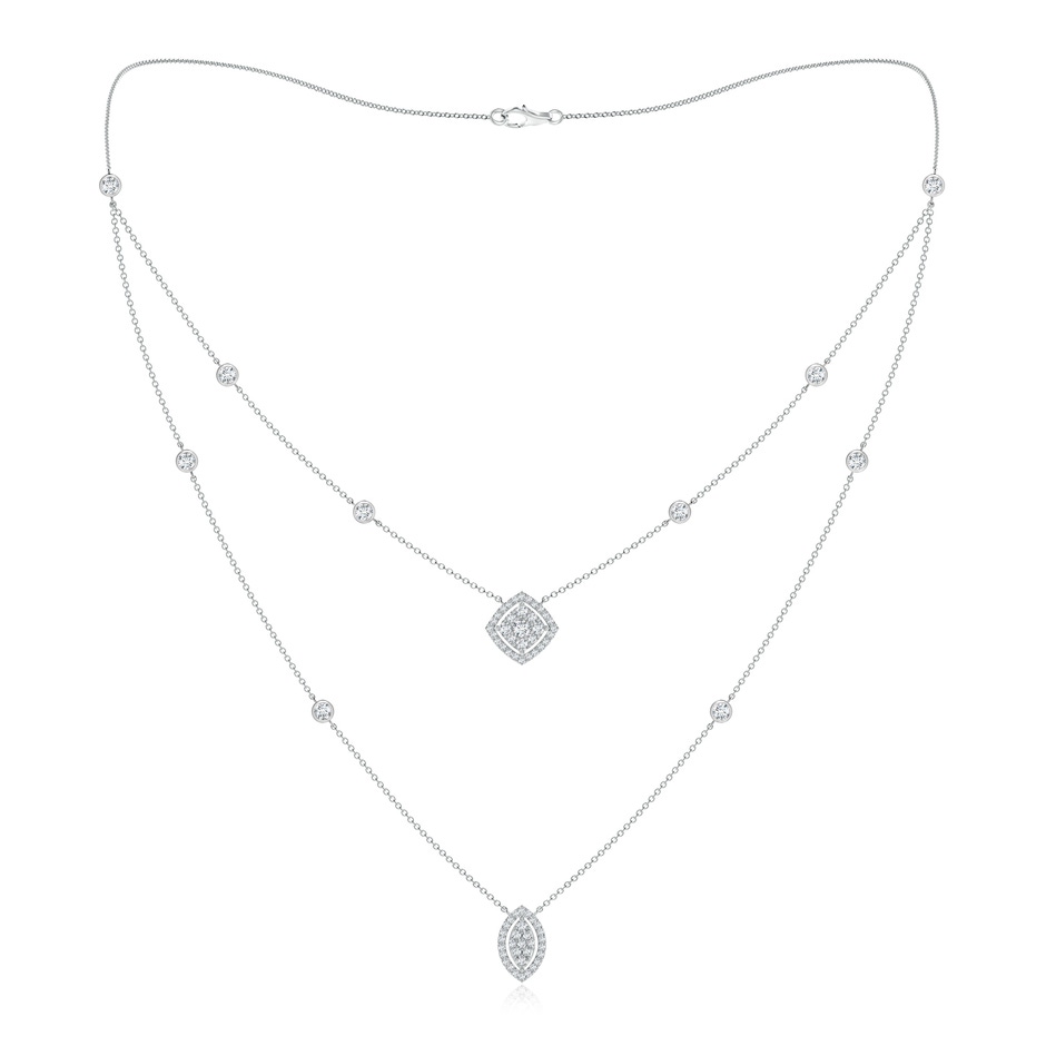 2.8mm GVS2 Cushion & Marquise Diamond Clustre Layered Station Necklace in White Gold 