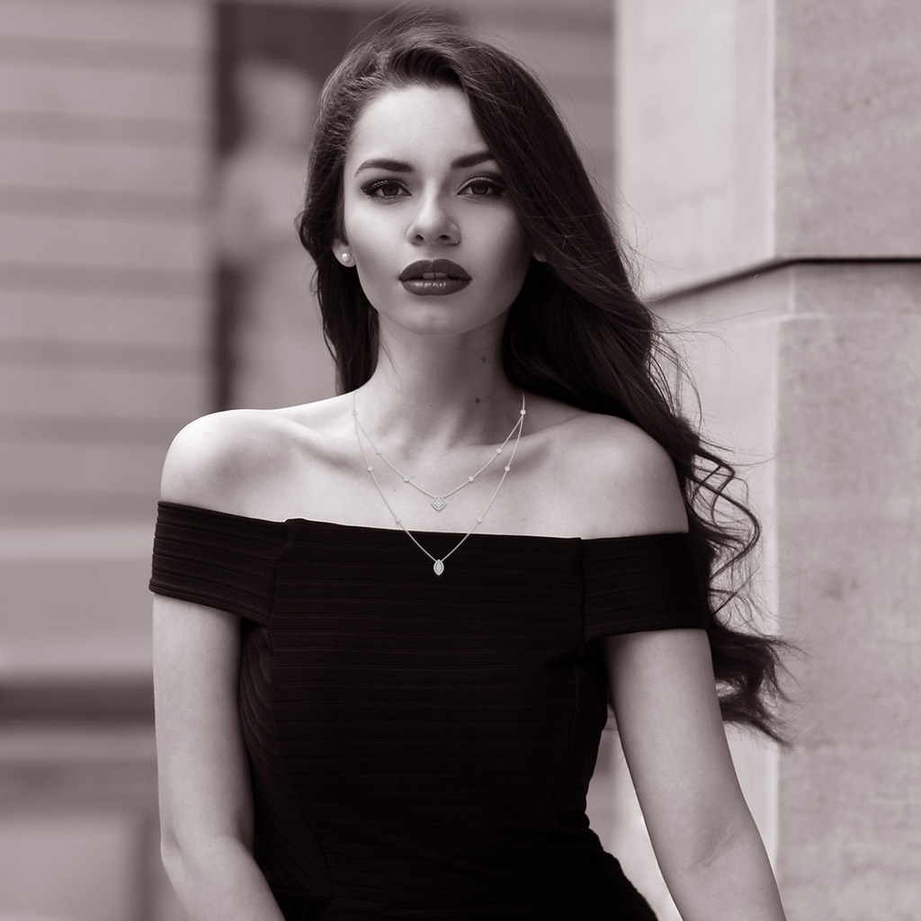 2.8mm GVS2 Cushion & Marquise Diamond Cluster Layered Station Necklace in White Gold - body_neck