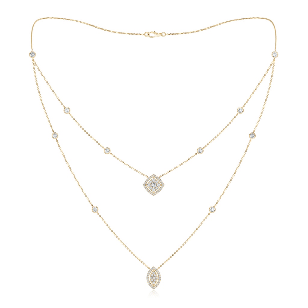 2.8mm GVS2 Cushion & Marquise Diamond Clustre Layered Station Necklace in Yellow Gold