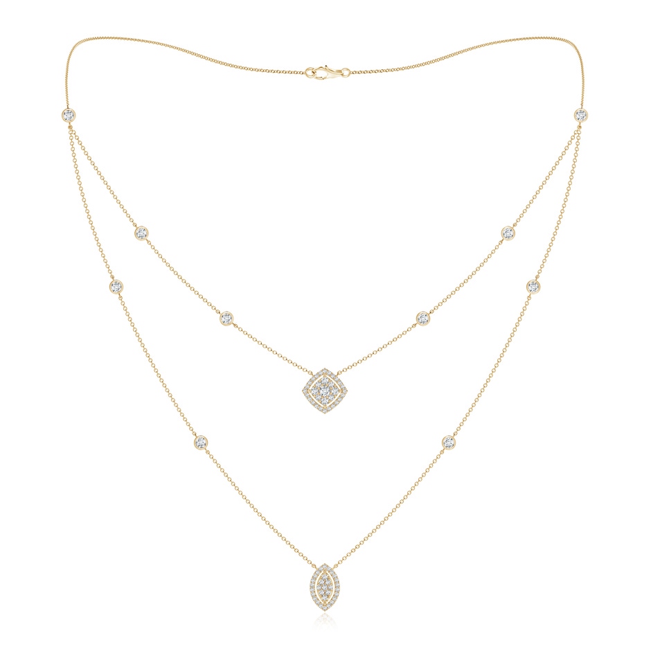 2.8mm GVS2 Cushion & Marquise Diamond Clustre Layered Station Necklace in Yellow Gold 