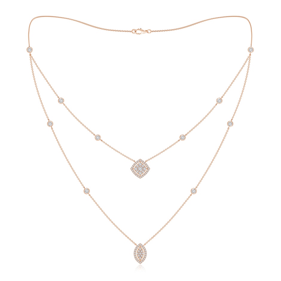 2.8mm HSI2 Cushion & Marquise Diamond Cluster Layered Station Necklace in Rose Gold 