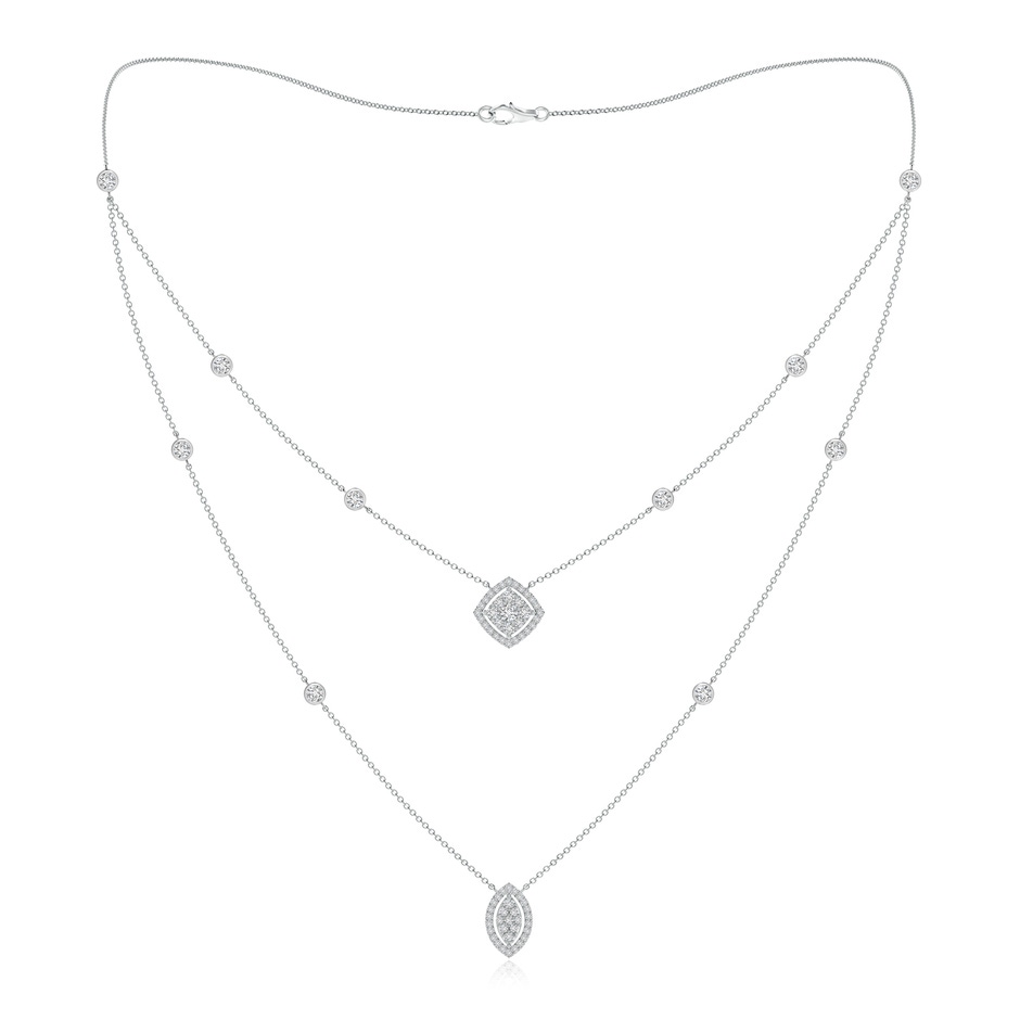 2.8mm HSI2 Cushion & Marquise Diamond Clustre Layered Station Necklace in White Gold 