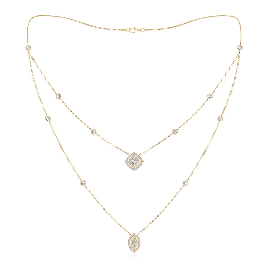 2.8mm HSI2 Cushion & Marquise Diamond Cluster Layered Station Necklace in Yellow Gold