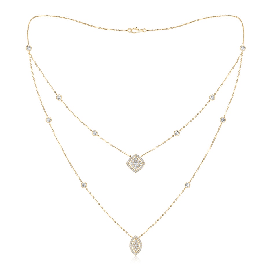 2.8mm HSI2 Cushion & Marquise Diamond Clustre Layered Station Necklace in Yellow Gold 